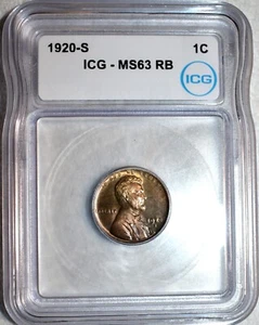 ICG MS-63 RB 1920-S Lincoln Cent, Attractively Toned, Red-Brown specimen. - Picture 1 of 2
