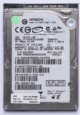 Hitachi 160GB SATA 2.5" Laptop HDD Model HTS543216L9A300 P/N 0A57293 - Image 1 of 2