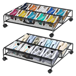 Large Under Bed Shoe Storage with Wheels Metal Rolling Underbed Shoe Organizer - Picture 1 of 10