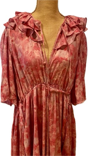 FAVOLOSO ABITO BALENCIAGA 100% POLIESTERE STILE UNICO ASIMMETRICO AVVOLGENTE ROSA s M