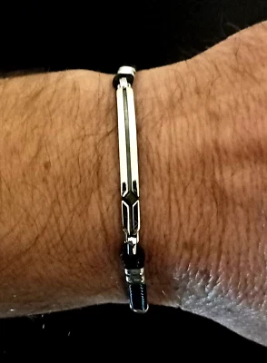 Bracciale in kevlar, argento 925 rodiato e spinello zancan esb 317 made in Italy - Immagine 1 di 4