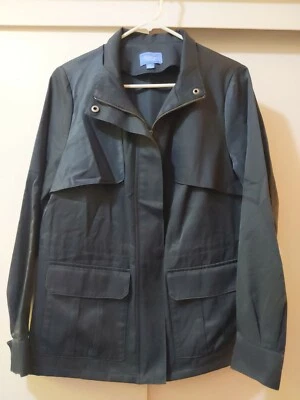 ~Vera Wang Simply Vera~Satin Feel. Jacket Trench Coat Womens Size Med Dark Blue  - Image 1 of 4