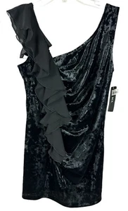 Camiseta sin mangas BCX terciopelo negro volantes transparentes talla S Y2K Whimsigoth - Imagen 1 de 7