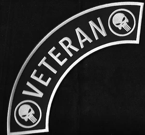 Large VETERAN SKULL Top Rocker Motorcycle Jacket Biker Military Back Patch - Picture 1 of 4