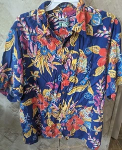 Vintage Reyn Spooner XL Hawaiian Blue Hibiscus 90s Camp Shirt - Picture 1 of 4