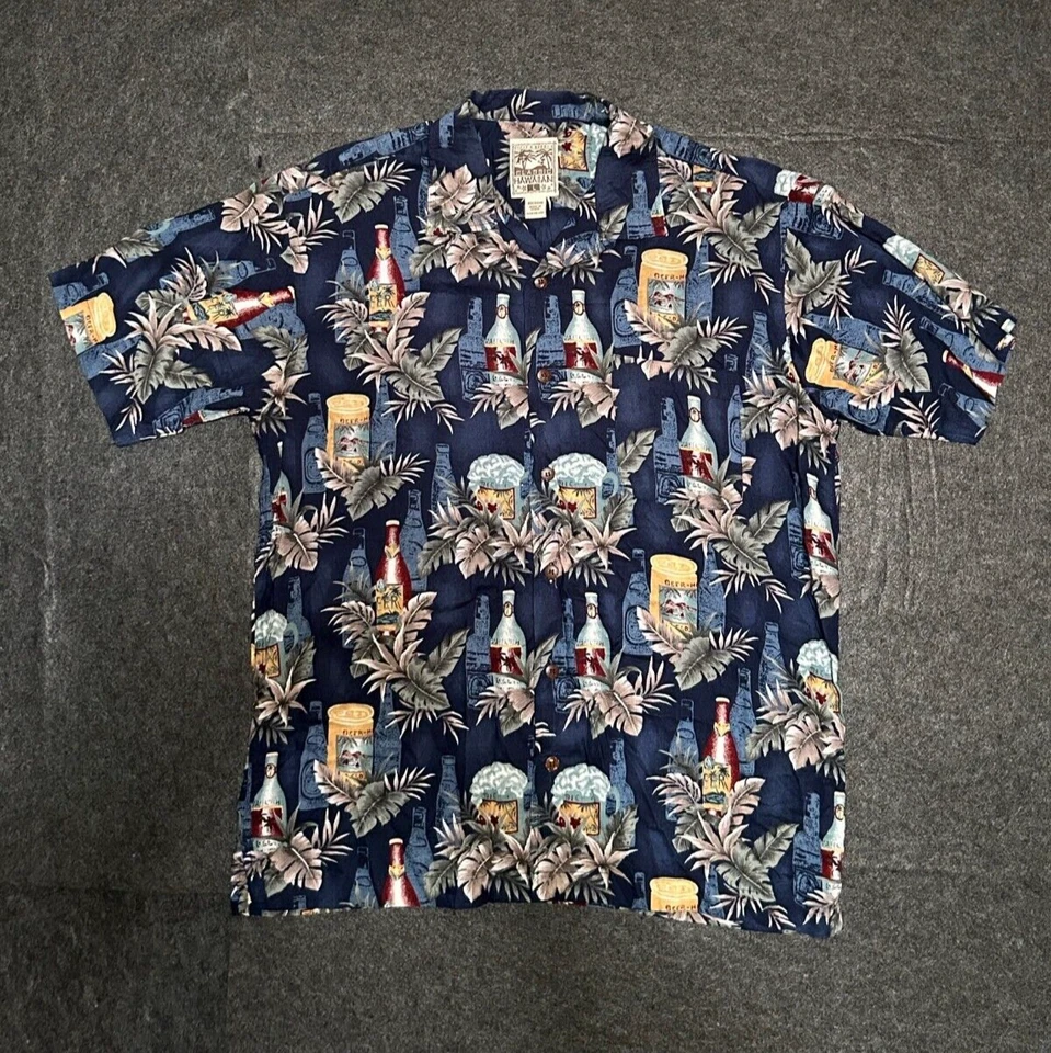 Camisa hawaiana de manga corta para hombre STEVE & BARRY'S azul marino cerveza talla grande Foto 1 de 4