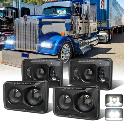 For Kenworth W900L for Peterbilt 379 LED Headlights 4x6" HIGH/LO Beam 4PCS Lamps - Image 1 of 4