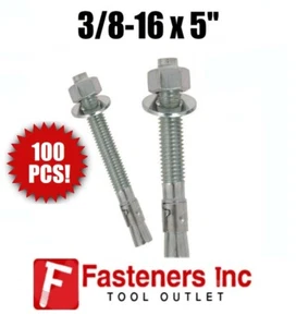 (Qty 100) 3/8-16 x 5" Concrete Wedge Anchor Zinc Plated - Picture 1 of 4