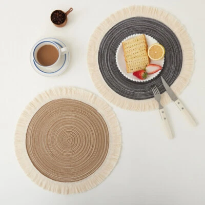 Round Tassel Woven Placemats Non-Slip Dining Table Mats Simple Classic Vintage ↔ - Image 1 of 4