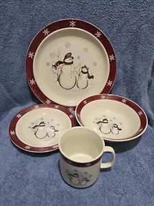 Royal Seasons Stoneware SNOWMEN CHRISTMAS Dinnerware Set - 4 piece - Picture 1 of 11