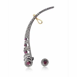 1.01CT Pink Ruby Pave Diamond 925 Silver Designer Ear Cuff Earrings Gift Jewelry - Picture 1 of 3