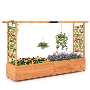 Raised Garden Bed w/ Trellis Hanging Roof Planter Box Drainage Holes for Patio - Picture 1 of 9