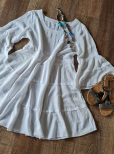 Cream luftiges Strand Urlaub Sommer Kleid Tunika 40 42 weiß - Bild 1 von 6