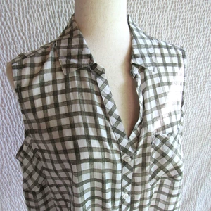 Top camicia donna J Jill verde a quadri 1X misto seta cotone cravatta davanti - Foto 1 di 8