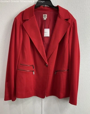 Blazer para mujer Anne Klein con cuello rojo 1 botón cremallera laterales talla 22W nuevo con etiquetas Foto 1 de 3