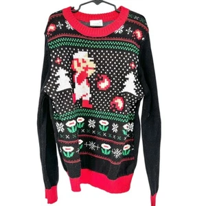 Super Mario Ugly Christmas Sweater Boys Size 7 Black Red Jumping Beans LS Warm - Picture 1 of 5