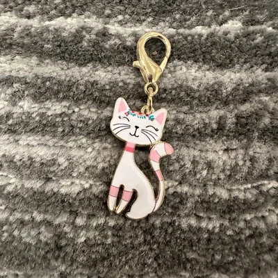 Esmalte Gato Bolso Dije Blanco Rosa Gatito Clip En Floral Dije Gato Dama Regalo Nuevo Foto 1 de 4