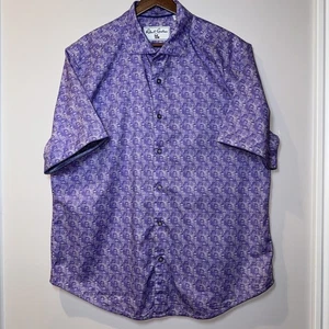 Robert Graham THE FANS Purple Short Sleeve $188 TAILORED Fit XL NWOT Glasses - Picture 1 of 12