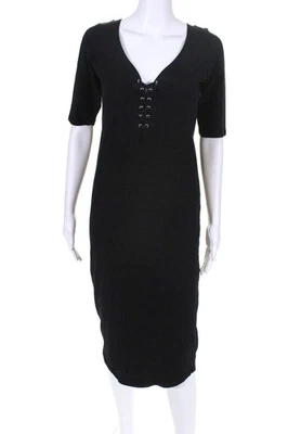 Vestido de maternidad Monrow Mommy para mujer con cuello en V con cordones negro talla pequeña 10774397 Foto 1 de 4