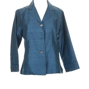 New Chicos Jacket Womens Size 1 Medium 3/4 Sleeve  Blazer 100% Silk - Picture 1 of 13
