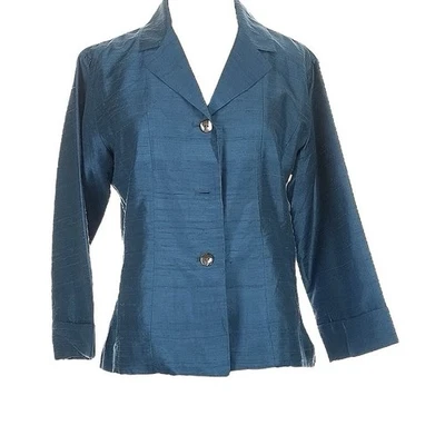 New Chicos Jacket Womens Size 1 Medium 3/4 Sleeve  Blazer 100% Silk - Image 1 of 4