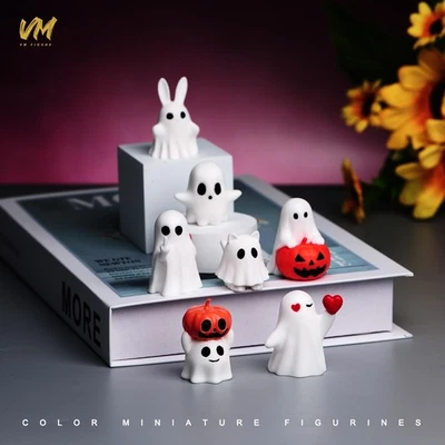 Escena de Halloween Fantasma Gato Bebé Calabaza Conejo Figura de Resina Pintada Ajuste Coche Juguetes Foto 1 de 4