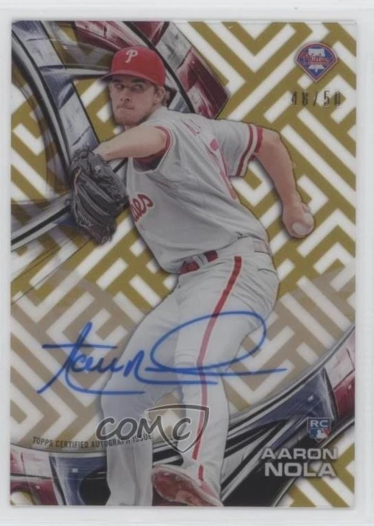 2016 Topps High Tek Auto Gold Rainbow /50 Aaron Nola #HT-AN Rookie Auto RC - Image 1 of 2