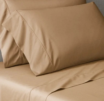 RH Restoration Hardware Italian Classic Percale Cotton Queen Sheet Set Caramel - Image 1 of 4