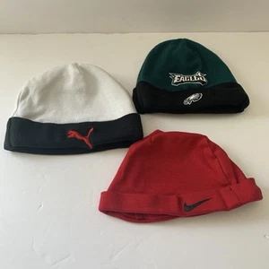 Set Of 3 Infant Baby Caps Nike Puma Unisex Eagles Beanie 6-9mo White Red Green - Picture 1 of 7