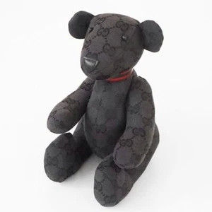 GUCCI GG Pattern Teddy Bear Black Stuffed Animal Canvas No Box Used - Picture 1 of 6