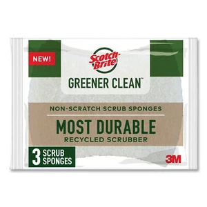 Greener Clean Non-Scratch Scrub Sponge, 2.6 x 3.3, 0.7" Thick, White, 3/Pack - Picture 1 of 4
