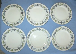 6 piatti Royal Doulton Borgogna 8" foglie verdi e grigie uva usati in ottime condizioni - Foto 1 di 9