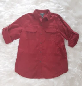 Vintage Lauren Ralph Lauren Long Sleeve Button Up Shirt Women's Size Medium Red - Picture 1 of 8