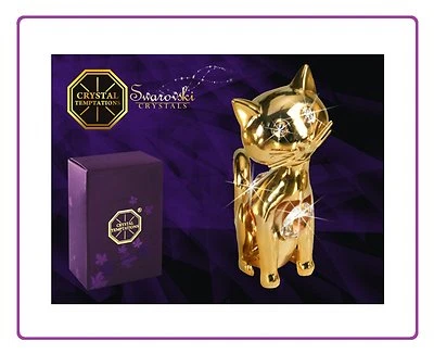 CRYSTAL TEMPTATIONS 4708 Gold Katze Small Cat Swarovski Steine Kristall 24 Karat Crystal 7 cm