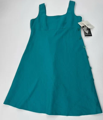 Vintage DONNA RICCO Sleeveless Dress Womes 8P Green Linen Lined A-Line Y2K NEW - Image 1 of 4