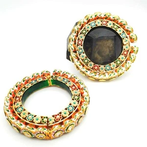 Indian Bollywood 2pcs Gold Tone Kundan Bangle Bracelet Women Party Jewelry Pair - Picture 1 of 3