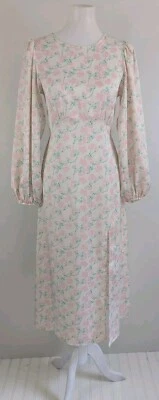 NEW ASOS Miss Selfridge Satin Midi Dress Open Back Pink Floral 6 Wedding Party  - Image 1 of 4