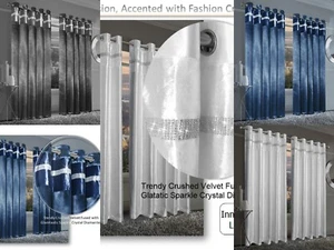 Cortinas oscuras de diamante con ojales/anillos de terciopelo aplastado aspecto satinado de lujo - Imagen 1 de 20