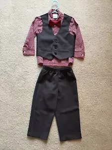 Izod Boys 2T Outift 4Pc Set With Vest Bow Tie Red Gray Holiday Special Occasion - Picture 1 of 6