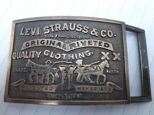 Vintage 1970s Levi Strauss & Co. Original Riveted Brass Belt Buckle Made in USA - Picture 1 of 2