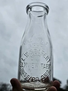 L.W. Seafert Elmview Farm Hubbard Ohio Pint Milk Bottle RARE Early - Picture 1 of 8
