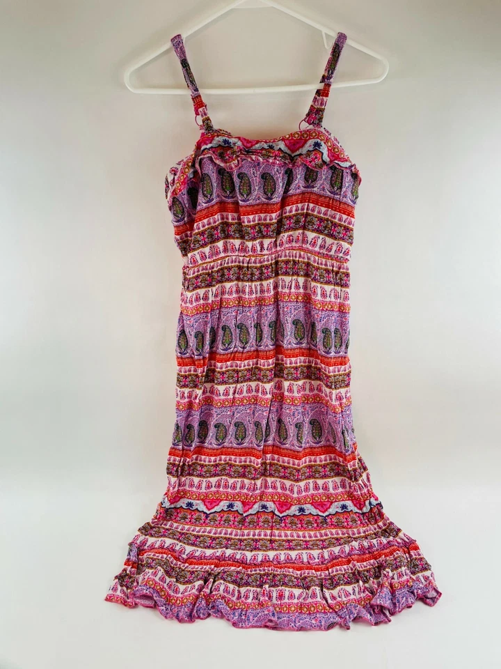 Lily Rose 荷叶边迷笛连衣裙女孩 16 码粉色分层无袖秋千佩斯利 — 第 1/4 张图片