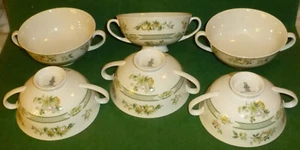 Royal Doulton China 6 Sahne Suppenschalen Tonkin-grünes Band Indian Tree, England - Bild 1 von 9