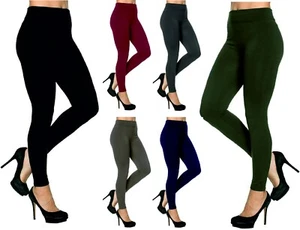 Womens Leggings Ladies LINED Black Tummy Control High Waist Size Plain NEW Girls - Picture 1 of 21