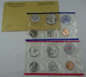 1961 US Mint Set Uncirculated 10 Coin Set P&D OGP 90% Silver Franklin - Picture 1 of 3
