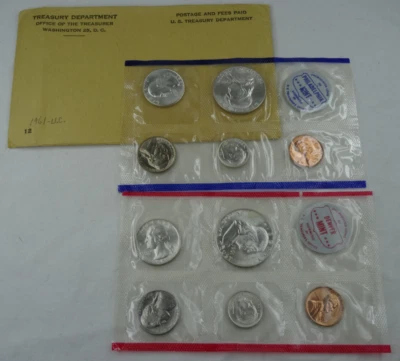 1961 US Mint Set Uncirculated 10 Coin Set P&D OGP 90% Silver Franklin - Image 1 of 3