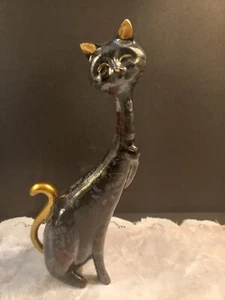 Scandanavian Style Black Cat Figurine 10" Floral Design Gold Accents Resin EUC - Picture 1 of 8