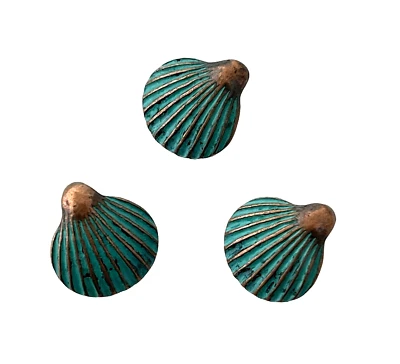 10 Copper Blue Green Patina 11x12mm Clam Scallop Metal Bead Drop Charms Pendants - Image 1 of 3