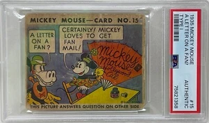 1935 Mickey Mouse Gum Card Type I A Letter On A Fan? #15 DISNEY PSA Authentic - Picture 1 of 2