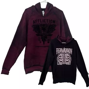 Felpa con cappuccio uomo New Affliction Art Of War bordeaux grafica reversibile grunge y2k-M - Foto 1 di 20